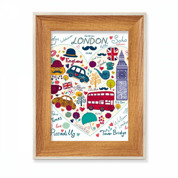 Love Heart Big Ben Bus UK Landmark Flag Desktop Wooden Photo Frame Display Picture Art Painting Multiple Sets