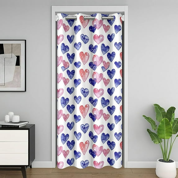 Love Heart Blackout Curtain 42"W X 84"L for Bedroom,Cartoon Doodle Love Heart Door Curtain for Doorway Privacy,Romantic Room Divider Curtain,Watercolor Love Heart Door Drape