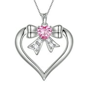 Love Heart Bow Necklace October Birthstone Pendant Pink Tourmaline Sterling Silver Women Valentine's Day Gifts Aurora Tears