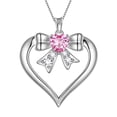 thumbnail image 1 of Love Heart Bow Necklace October Birthstone Pendant Pink Tourmaline Sterling Silver Women Valentine's Day Gifts for Her Juwaliy, 1 of 8