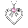 thumbnail image 1 of Love Heart Bow Necklace October Birthstone Pendant Pink Tourmaline Sterling Silver Women Valentine's Day Gifts for Her Juwaliy, 1 of 8