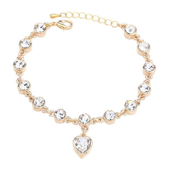 Love Heart Bracelet Alloy Adjustable Bangle Bracelets for Womens Gifts Simple Cubic Zirconia Birthstone