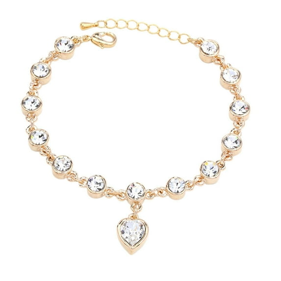 Love Heart Bracelet Alloy Adjustable Bangle Bracelets for Womens Gifts Simple Cubic Zirconia Birthstone