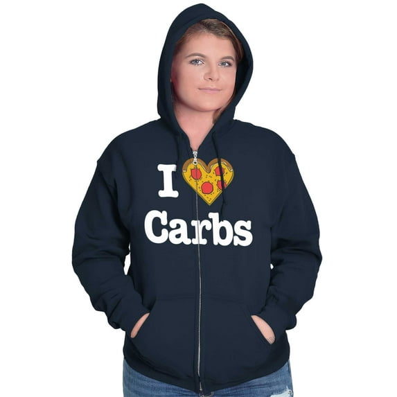 Love Heart Carbs Pizza Food Cute Zip Hoodie Sweatshirt Women Brisco Brands S