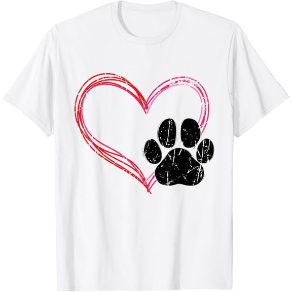 Love Heart Cat Dog Paw Print, Pet Gifts For Valentine's Day T-Shirt100% cotton