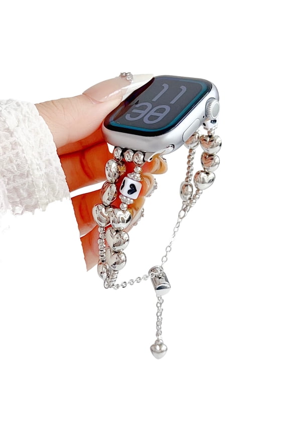 Love Heart Chain Bands for Apple Watch 49mm 46mm 45mm 44mm 42mm 41mm 40mm 38mm, Slim Shiny Plating Metal Bracelet with Adjustable Clasp Compatible with iWatch Series 10 9 8 7 6 5 4 3 2 SE Ultra