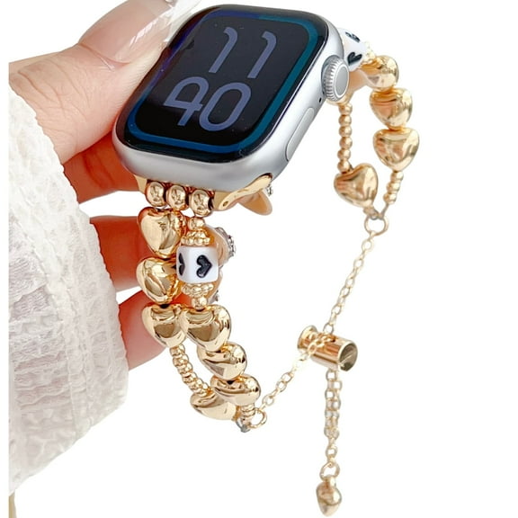 Love Heart Chain Bands for Apple Watch 49mm 46mm 45mm 44mm 42mm 41mm 40mm 38mm, Slim Shiny Plating Metal Bracelet with Adjustable Clasp Compatible with iWatch Series 10 9 8 7 6 5 4 3 2 SE Ultra