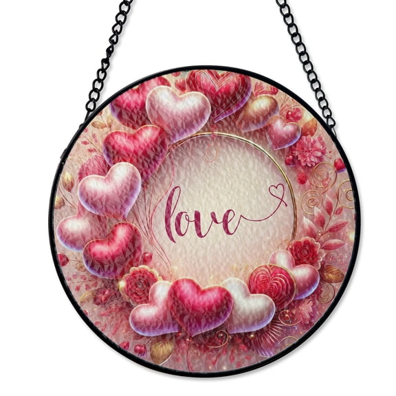 Love Heart Circle Balloon Suncatcher Stained Glass Style UV Printed Glass Romantic Decor Round