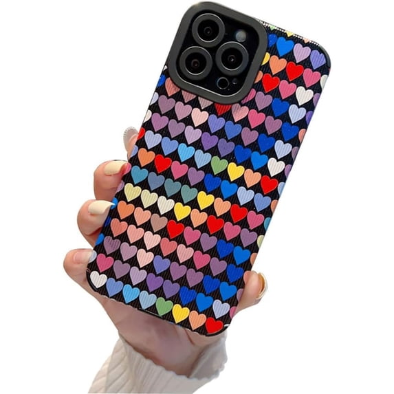 Love Heart Colorful Embossed Soft Case for Women Girls Compatible with iPhone Case (Colorful Heart,iPhone 12)