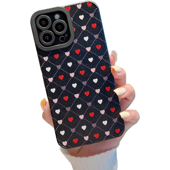 Love Heart Colorful Embossed Soft Case for Women Girls Compatible with iPhone Case (Plaid Heart,iPhone 12)