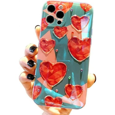 Love Heart Colorful Glossy TPU Case Compatible with iPhone Case (Red,iPhone 14 Pro Max)