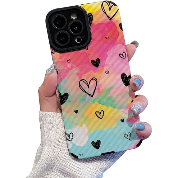 Love Heart Colorful Personalized Painting Silicone Case for Women Girls Compatible with iPhone Case (iPhone 12)