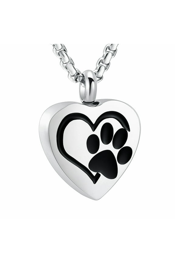 Stainless Steel Paw Print Heart Urn Pendant Pet Memory Necklace for Dog Cat Cremation Ashes Keepsake Memorial Jewelry