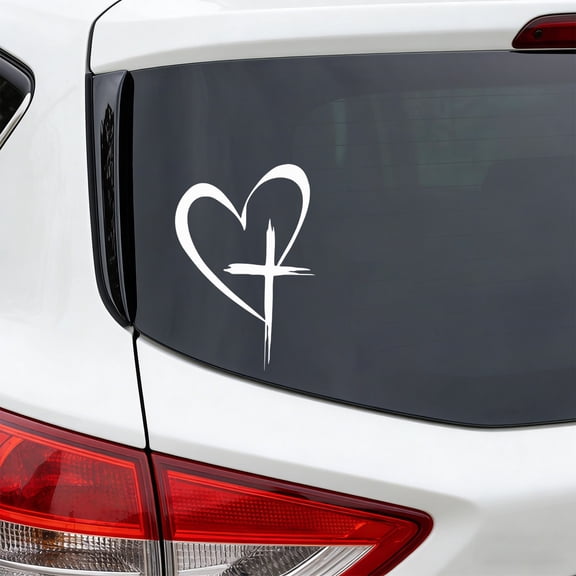 Love Heart Crucifix Sticker, Waterproof Vinyl Decal for Car Window and Laptop, Religious Gift for Christmas, Christian Family Gathering, Bible Journaling and Notebook Decoration, Akmoler