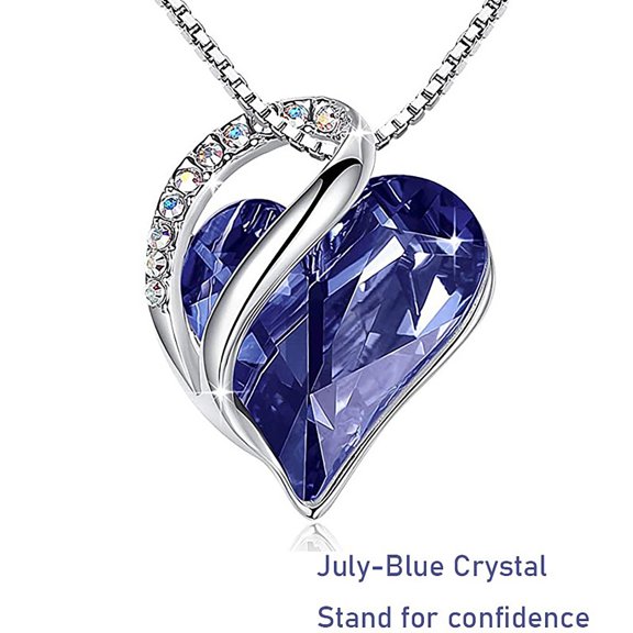 Love Heart Crystals Pendant Necklace January To December Silver Plated Birthstone Jewelry for Women Blue Crystal Choker Necklace