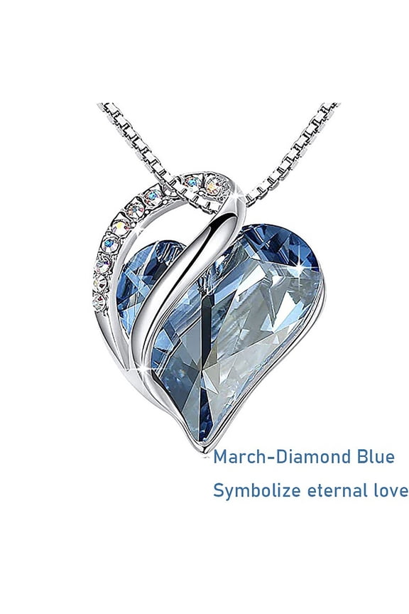 Love Heart Crystals Pendant Necklace January To December Silver Plated Birthstone Jewelry for Women Blue Crystal Choker Necklace