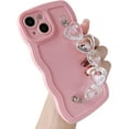 thumbnail image 1 of Love Heart Curly Wave Frame Wrist Strap Chain Bracelet Soft Compatible with iPhone Case (Pink,iPhone 13 Pro), 1 of 6