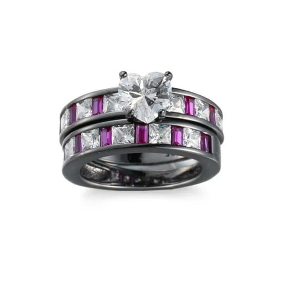 Love Heart Cut AAA Cz Wedding Rings Set for Women's Black Gold Filled Engagement