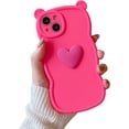 thumbnail image 1 of Love Heart Cute Bear Wave Solid Color Frosted Soft Case Compatible with iPhone Case (iPhone 12,Rose Red), 1 of 8