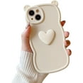 thumbnail image 1 of Love Heart Cute Bear Wave Solid Color Frosted Soft Case Compatible with iPhone Case (iPhone 14,White), 1 of 7