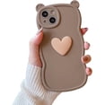 thumbnail image 1 of Love Heart Cute Bear Wave Solid Color Frosted Soft Case Compatible with iPhone Case (iPhone 15,Brown), 1 of 8