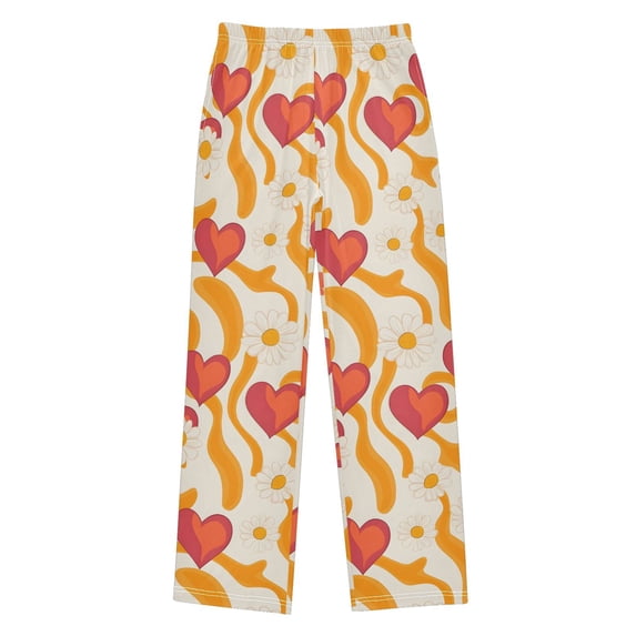 Love Heart Daisies Waves Pattern Pajama Pants Soft Lightweight Lounge Pants Bottoms Sleep Pants Warm Comfy