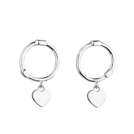 Love Heart Dangle Small Hoop Earrings S925 Sterling Silver for Women