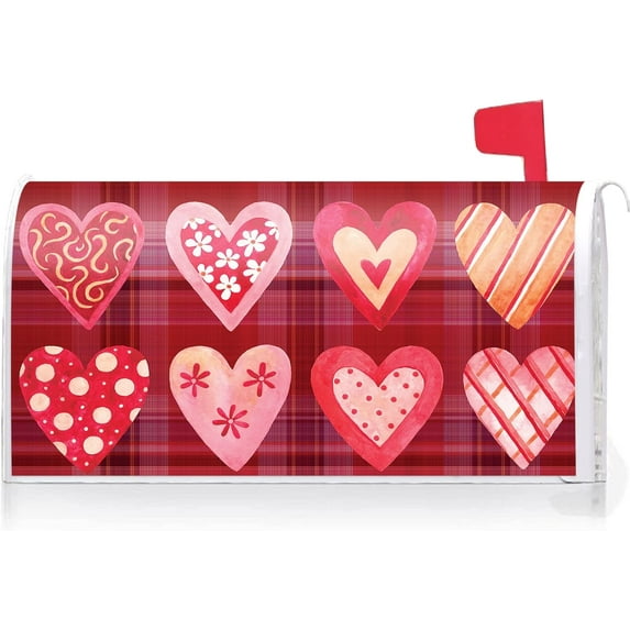 Love Heart Decoration Valentine''s Day Mailbox Cover with Magnetic Strip Holiday Mailbox Wraps Post Letter Box Cover Standard Size 21" X 18" for Garden Outdoor Yard Decor