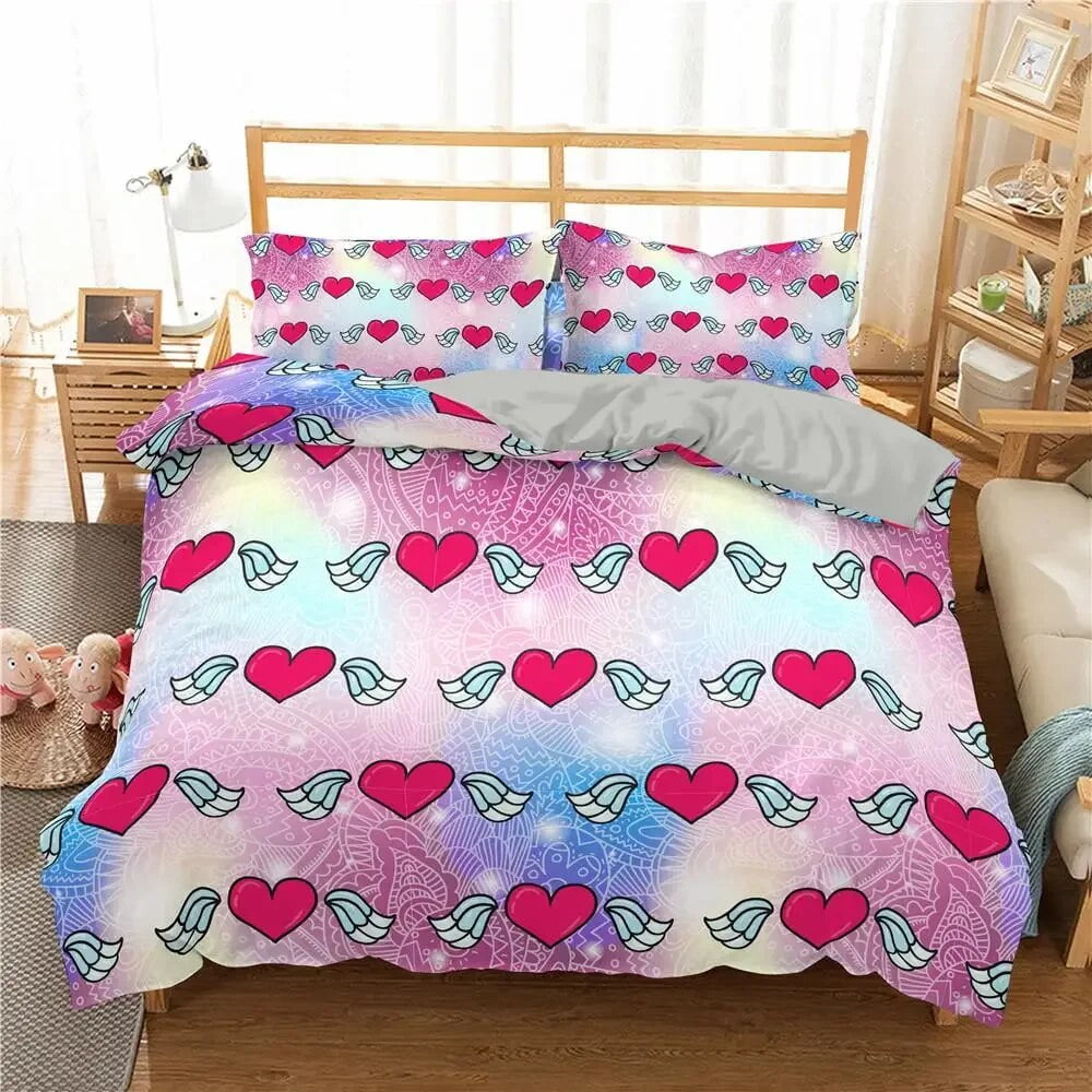 Love Heart Duvet Cover Set King Size Black Red Heart Spot Twin Quilt