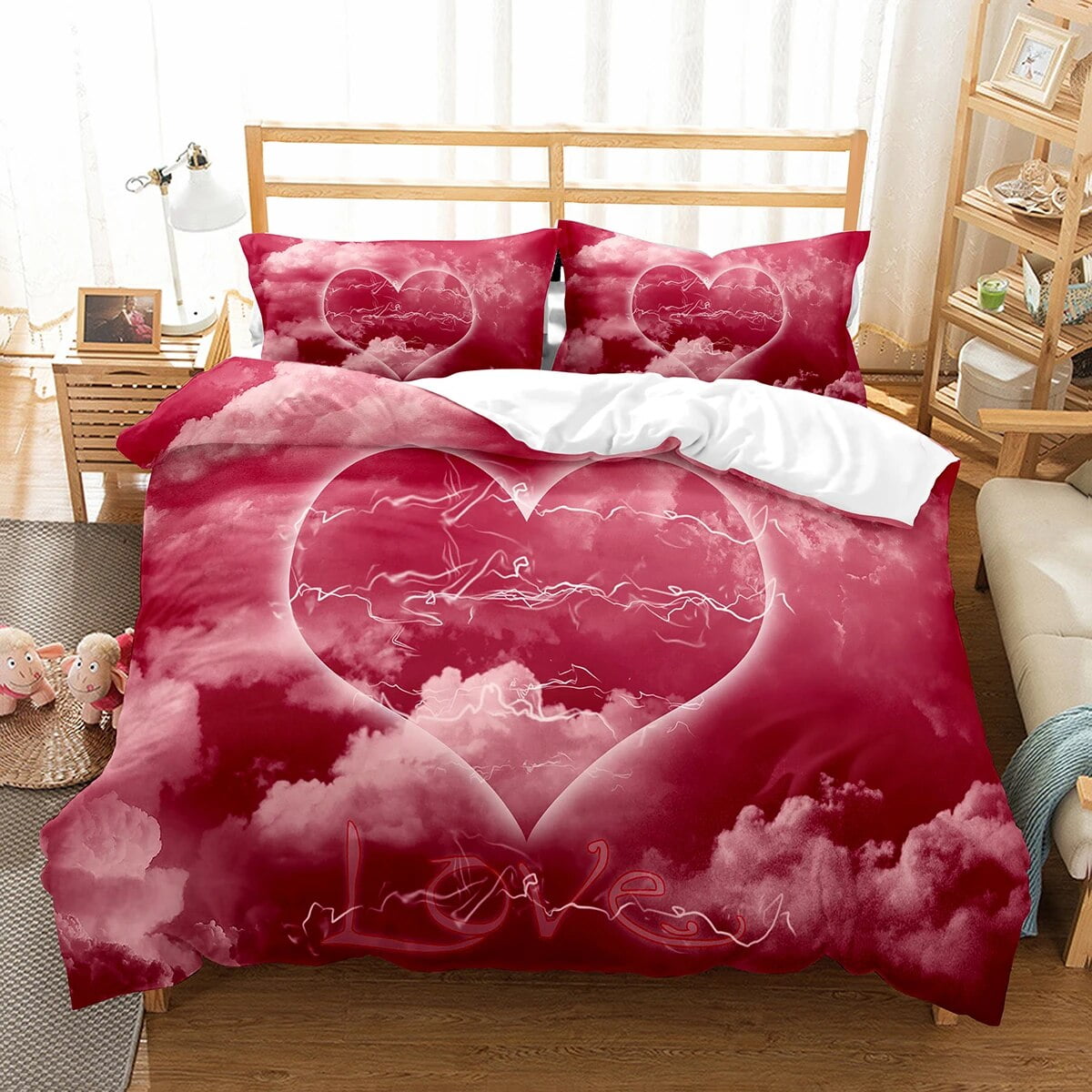 Love Heart Duvet Cover Set tic Polyester Comforter Cover Twin Full Size