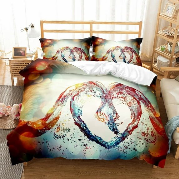 Love Heart Duvet Cover Set tic Polyester Comforter Cover Twin Full Size for Couple Girlfriend Bedroom Decor Bedding Set