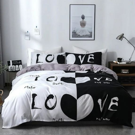 Love Heart Duvet Cover Set tic Theme Heart Shaped Comforter Cover King Full Size for Kid Couple Lover Polyester Bedding Set