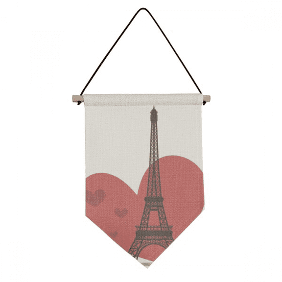 Love Heart Eiffel Tower France Landmark Canvas Flag Hanging Wall Art Decor Banner