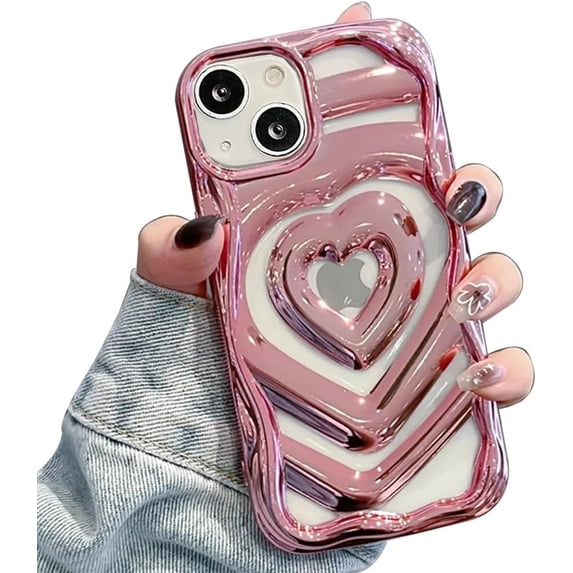 Love Heart Electro Plating Hollow Luxury Cute Clear TPU Case for Women Girls Compatible with iPhone Case (Pink,iPhone 13 Pro Max)