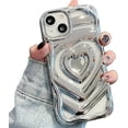 thumbnail image 1 of Love Heart Electro Plating Hollow Luxury Cute Clear TPU Case for Women Girls Compatible with iPhone Case (Silver,iPhone 13 Pro Max), 1 of 8