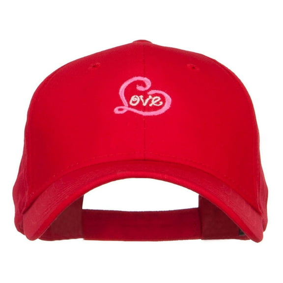 Love Heart Embroidered Cotton Cap - Red OSFM
