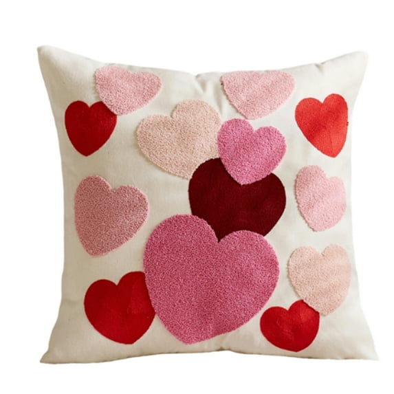 Love Heart Embroidered Valentine's Day Pillow Cover - Soft Decorative Cushion Case With Multicolor Heart Patterns - For Bedroom, Living Room, Sofa, Valentine's Day