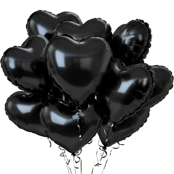 Love Heart Foil Balloons 10 PCS 18 inch Aluminum for Wedding Bridal Shower Valentines Day Engagement Marriage Party Decorations Black