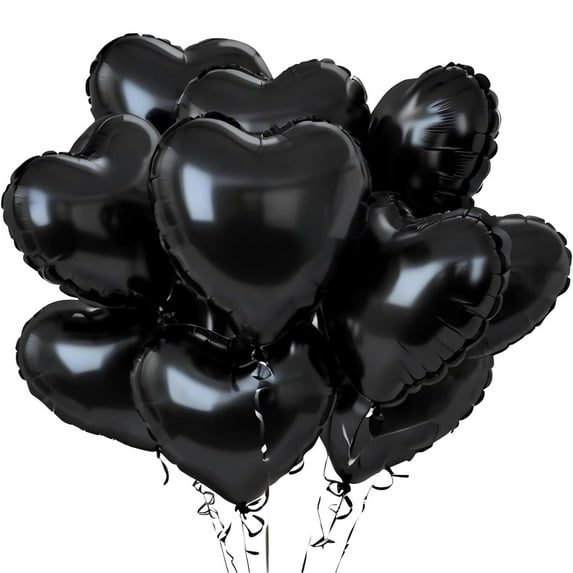 Love Heart Foil Balloons 10 PCS 18 inch Aluminum for Wedding Bridal Shower Valentines Day Engagement Marriage Party Decorations Black