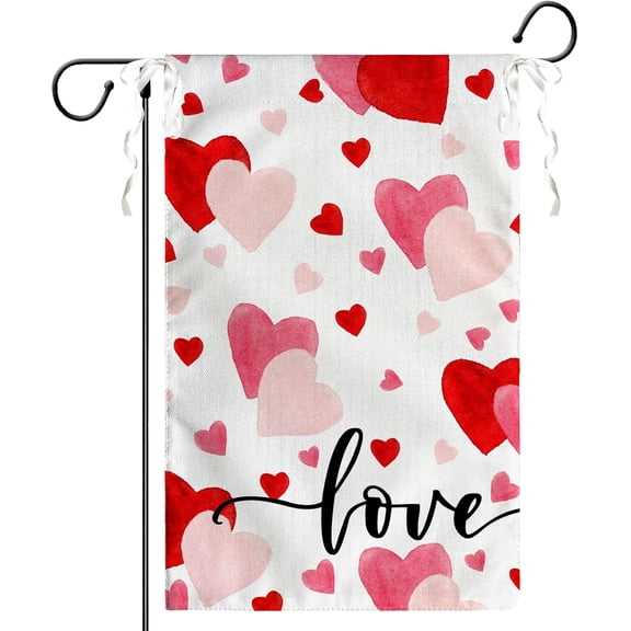Love Heart Garden Flag Valentine Yard Flag Red And Pink Hearts Garden Flags Polyester Double Sided Anniversary Wedding Sweety House Banner for Spring Home Outdoor Decor 12x18 Inch