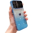 thumbnail image 1 of Love Heart Glitter Bling Large Window Gradient Electroplated Clear Case for Women Girls Compatible with iPhone Case (Blue,iPhone 15 Pro Max), 1 of 8