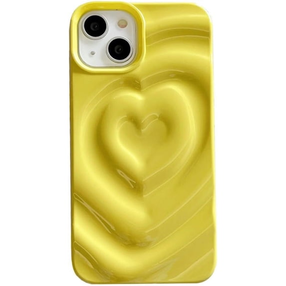 Love Heart Glossy Solid Color Fashion Curly Wave Soft TPU Case for Women Girls Compatible with iPhone Case (Yellow,iPhone 12 Pro Max)