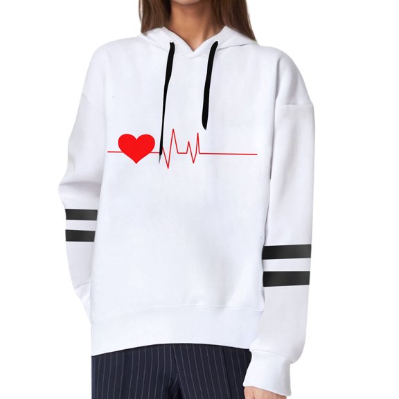 Love Heart Graphic Sweatshirt for Women Valentine's Day Shirts Casual Print Crew Neck Long Sleeve 2026 Fall Trendy Outfits