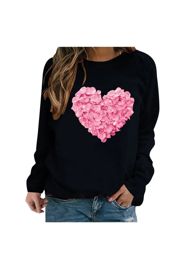 Love Heart Graphic Women Shirt Valentine's Day Tops casual hoodie pullover swea long sleeve sweat Gift Clothes for Her