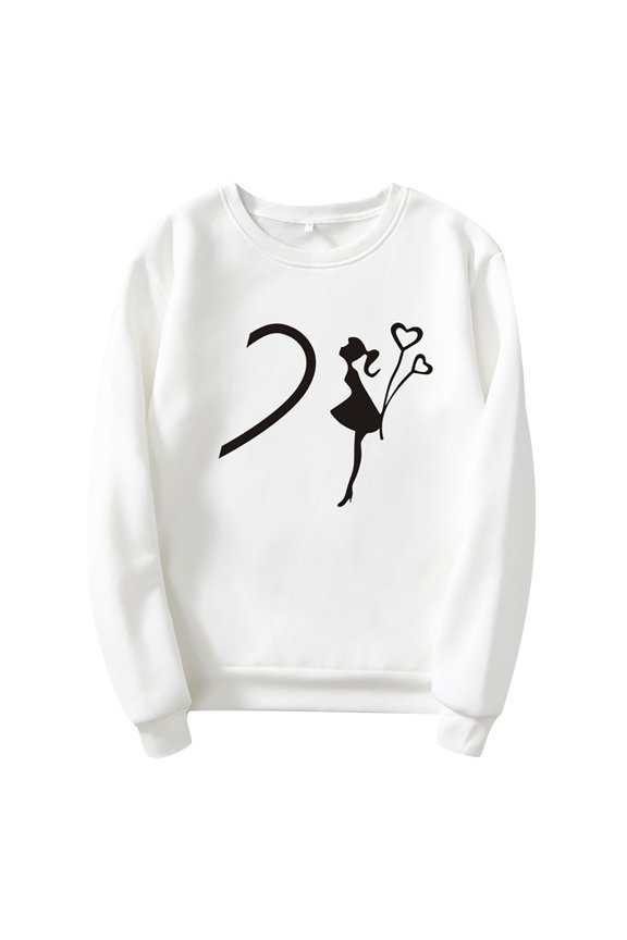 Love Heart Graphics T Shirt Women Valentines Tops Round Couple Swea Pullover Neck Sleeve Velvet Unisex Long Plus Blouse Gift Clothes for Her