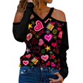 thumbnail image 1 of Love Heart Graphics T Shirt Women Valentines Tops Shirt Neck Strapless V-neck Sexy Long-sleeved Sexy Shirt Lover Gift Clothes, 1 of 1