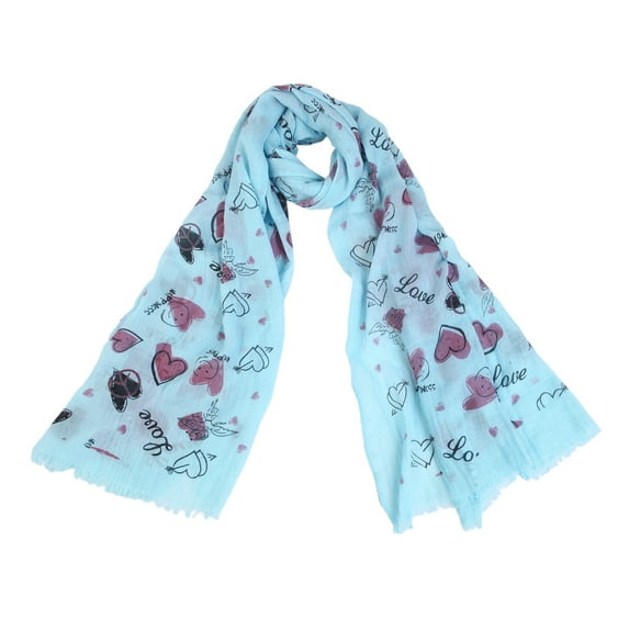 Love Heart & Happiness Print Frayed End Scarf Wrap