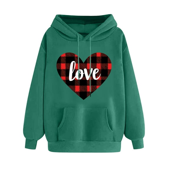 Love Heart Hooded Sweatshirts for Women Valentines Day Oversized Long Sleeve Pullover Hoodie Shirts