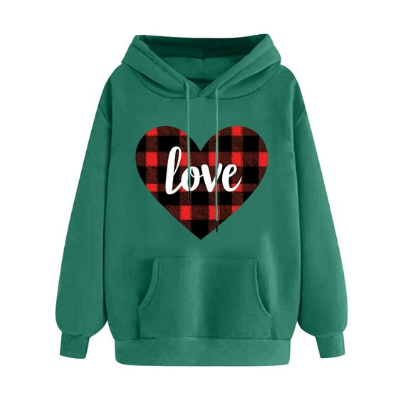 Love Heart Hooded Sweatshirts for Women Valentines Day Oversized Long Sleeve Pullover Hoodie Shirts