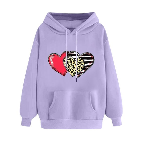 Love Heart Hooded Sweatshirts for Women Valentines Day Oversized Long Sleeve Pullover Hoodie Shirts